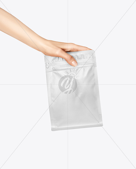 Matte Coffee Bag In A Hand Mockup In Bag Sack Mockups On Yellow Images Object Mockups