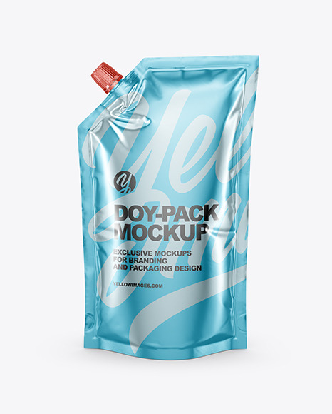 Download Metallic Doy Pack Mockup Front View In Pouch Mockups On Yellow Images Object Mockups