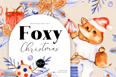 Fox watercolor christmas clipart My first christmas nursery art Cute christmas sleepng fox clipart