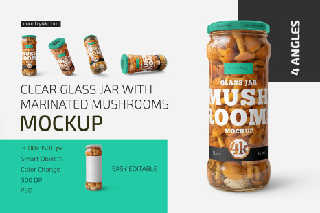 Download Glass Jar With Mushrooms Mockup Set In Packaging Mockups On Yellow Images Creative Store PSD Mockup Templates