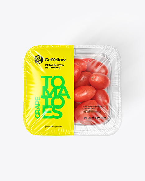 Clear Plastic Tray With Grape Tomatoes Mockup In Tray Platter Mockups On Yellow Images Object Mockups