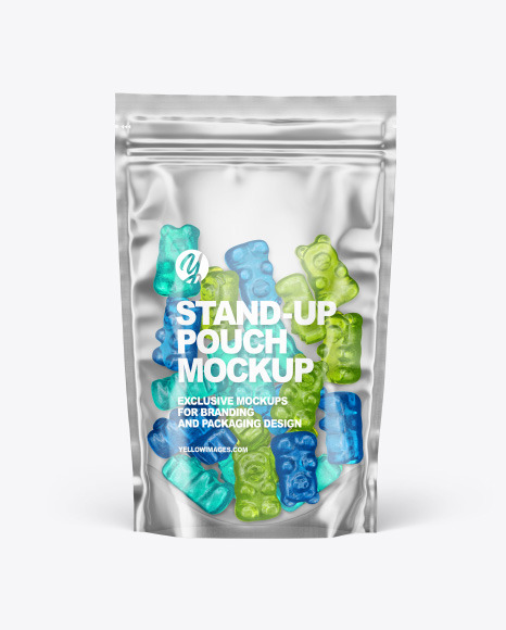 Stand Up Pouch With Gummies Mockup In Pouch Mockups On Yellow Images Object Mockups