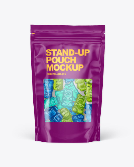 Download Stand-up Pouch with Gummies Mockup in Pouch Mockups on Yellow Images Object Mockups