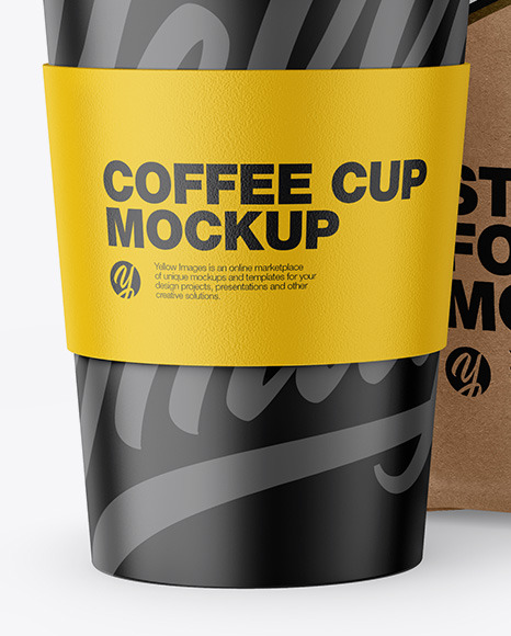 Download Kraft Stand Up Bag With Coffee Cup Mockup In Bag Sack Mockups On Yellow Images Object Mockups PSD Mockup Templates