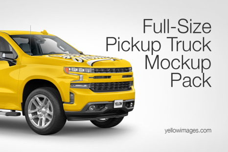 Download Pickup Mobile Advertising Billboard Mockup In Vehicle Mockups On Yellow Images Creative Store PSD Mockup Templates