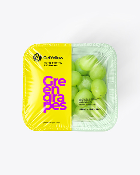 Clear Plastic Tray With Green Grapes Mockup In Tray Platter Mockups On Yellow Images Object Mockups