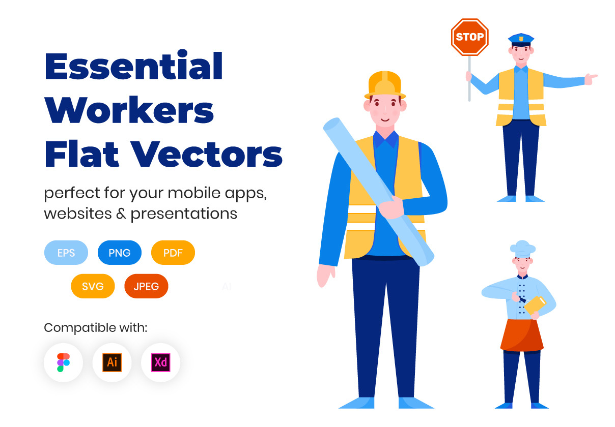 Download Essential Workers Flat Vectors In Icons On Yellow Images Creative Store