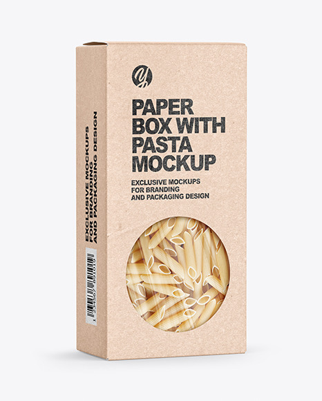 Download Kraft Paper Box With Penne Rigate Pasta Mockup In Box Mockups On Yellow Images Object Mockups