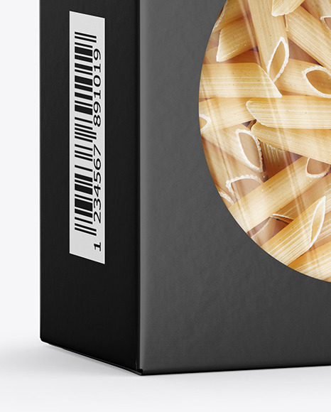 Download Paper Box with Penne Rigate Pasta Mockup in Box Mockups on Yellow Images Object Mockups