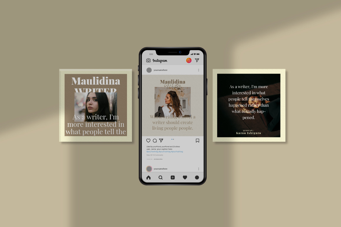 Download Maulidina Writer Instagram Template In Social Media Templates On Yellow Images Creative Store PSD Mockup Templates
