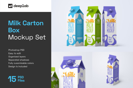 Download Milk Carton Box Mockup Set Packaging Design In Packaging Mockups On Yellow Images Creative Store