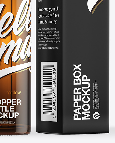 Amber Glass Dropper Bottle with Paper Box Mockup PSD #4