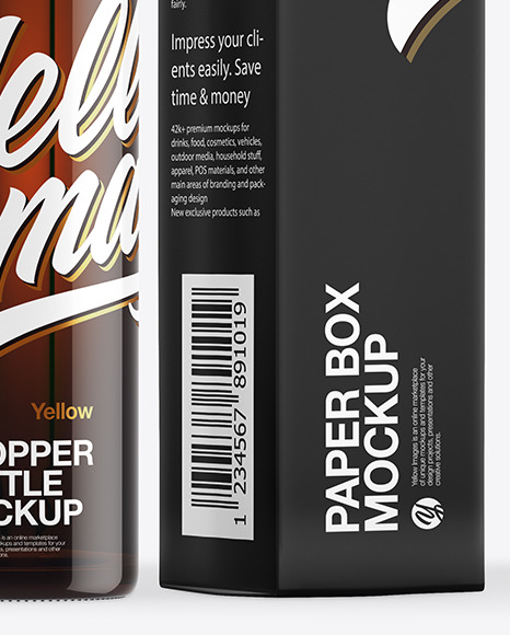 Dark Amber Glass Dropper Bottle with Paper Box Mockup PSD #1