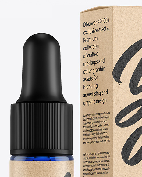 Blue Glass Dropper Bottle with Kraft Paper Box Mockup PSD #2