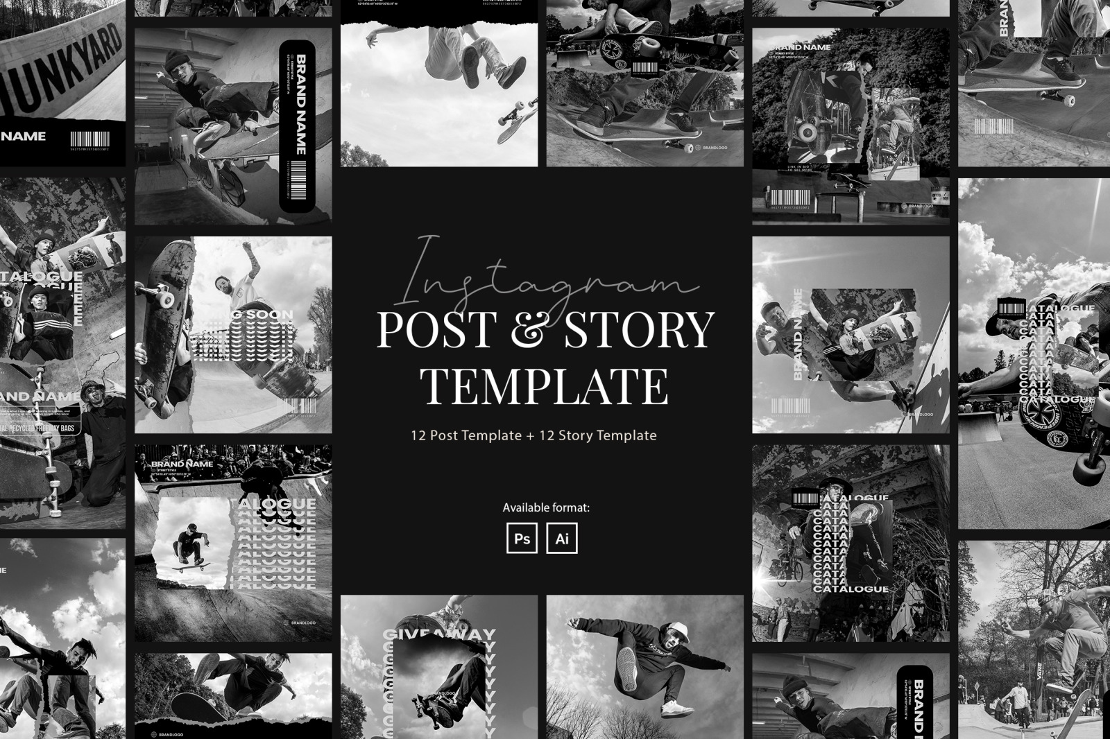 Download Urban Monochrome Style Instagram Post And Story In Social Media Templates On Yellow Images Creative Store Yellowimages Mockups