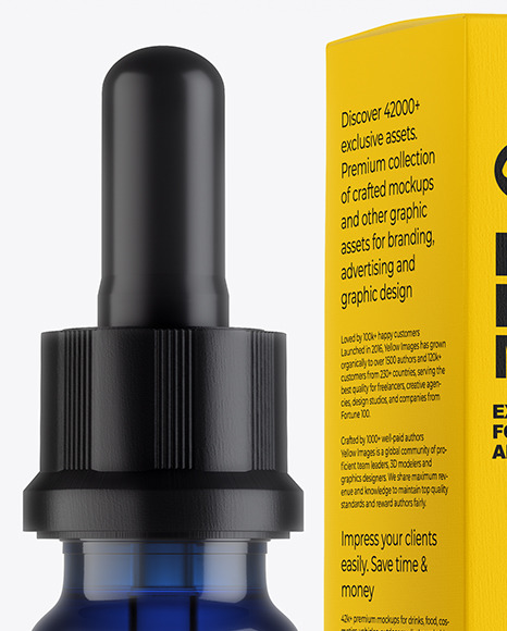 Blue Glass Dropper Bottle with Paper Box Mockup PSD #6