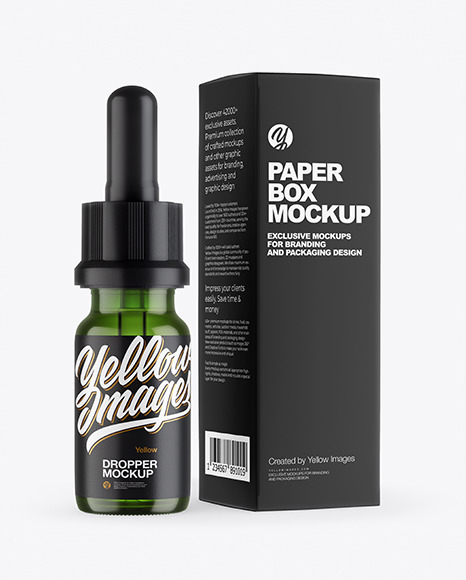 Green Glass Dropper Bottle with Paper Box Mockup PSD #2