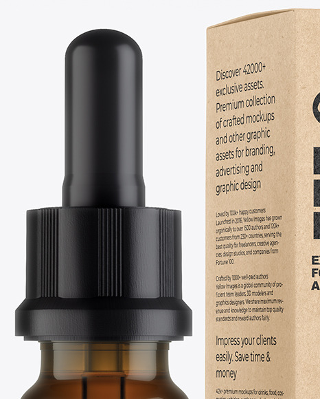 Amber Glass Dropper Bottle with Kraft Paper Box Mockup PSD #2