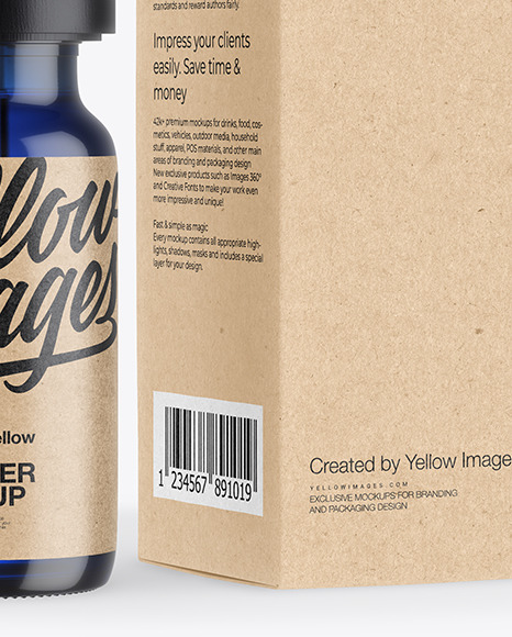 Blue Glass Dropper Bottle with Kraft Paper Box Mockup PSD #1