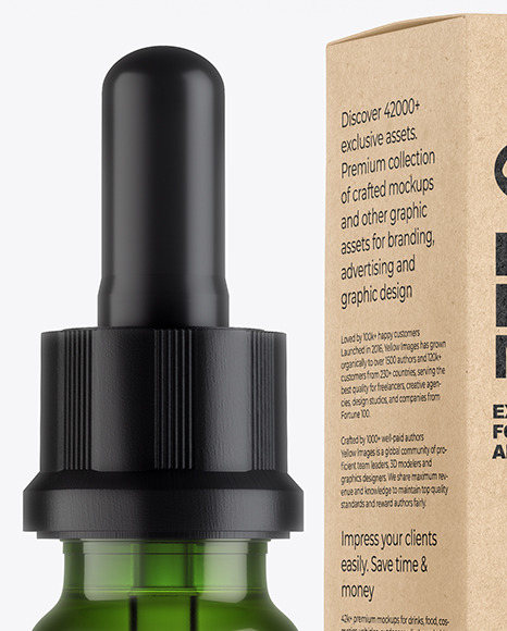 Green Glass Dropper Bottle with Kraft Paper Box Mockup PSD #2