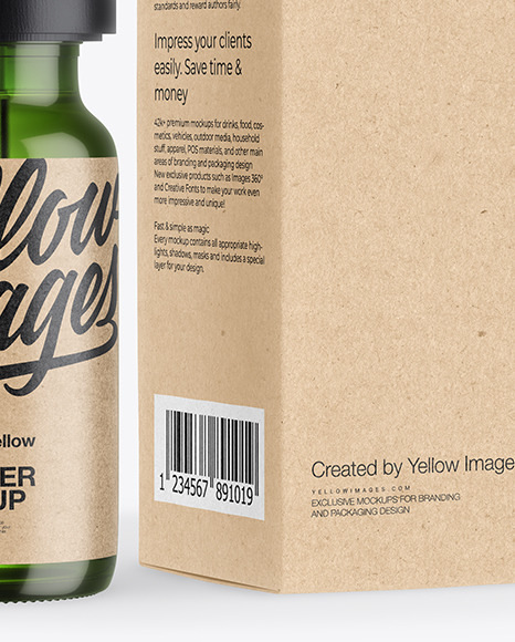 Green Glass Dropper Bottle with Kraft Paper Box Mockup PSD #1