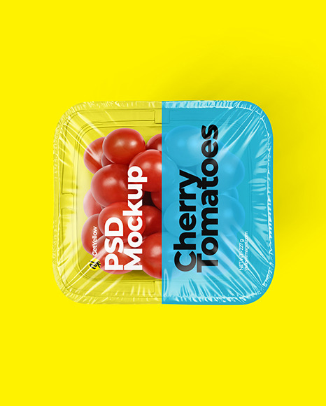 Clear Plastic Tray with Cherry Tomatoes Mockup PSD #1