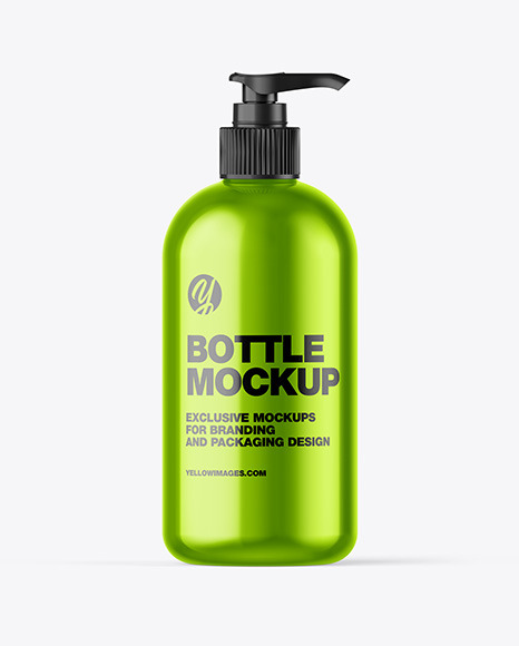 Download Metallic Bottle W Closed Pump Mockup In Bottle Mockups On Yellow Images Object Mockups