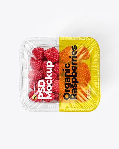 Clear Plastic Tray With Raspberries Mockup In Tray Platter Mockups On Yellow Images Object Mockups