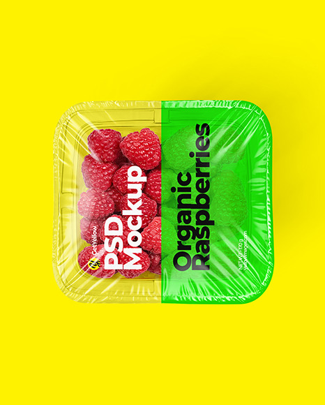 Clear Plastic Tray with Raspberries Mockup PSD #1