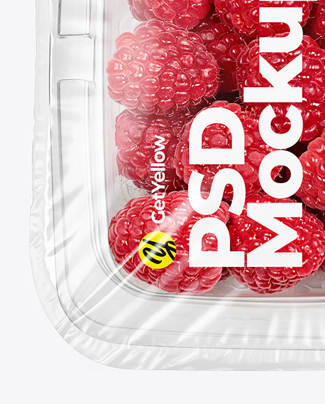 Download Clear Plastic Tray With Raspberries Mockup In Tray Platter Mockups On Yellow Images Object Mockups