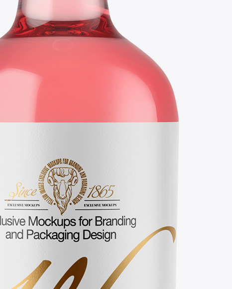 Clear Glass Pink Wine Bottle Mockup PSD #1