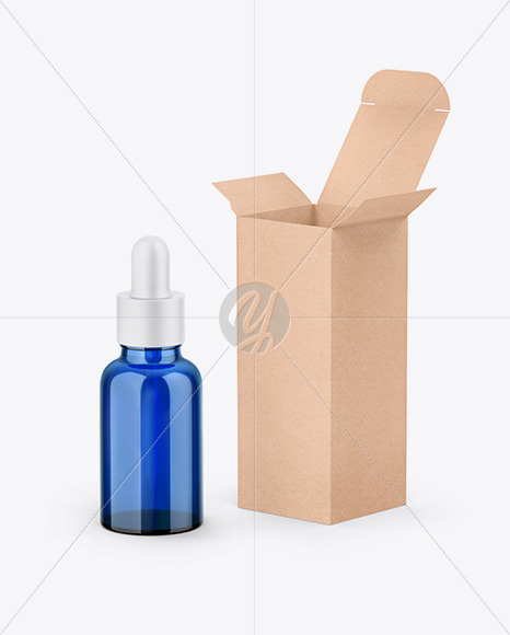 Download Kraft Box W/ Blue Dropper Bottle Mockup in Box Mockups on Yellow Images Object Mockups