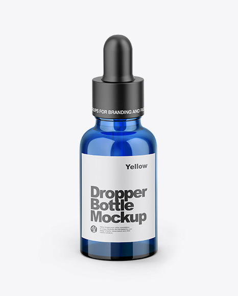 Download Kraft Box W/ Blue Dropper Bottle Mockup in Box Mockups on Yellow Images Object Mockups