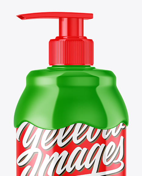 Download Glossy Cosmetic Bottle With Pump Mockup in Bottle Mockups on Yellow Images Object Mockups