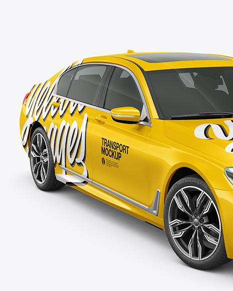 Luxury Car Mockup - Half Side View on Yellow Images Object Mockups