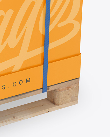 Download Wooden Pallet With Carton Box Mockup Half Side View Yellow Author