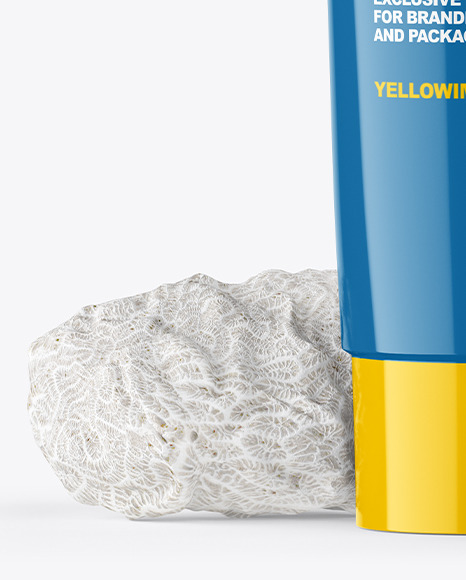 Download Glossy Cosmetic Tube With Corall Sponges Mockup In Tube Mockups On Yellow Images Object Mockups