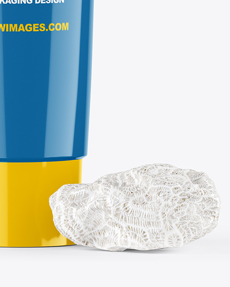 Glossy Cosmetic Tube with Corall Sponges Mockup PSD #6