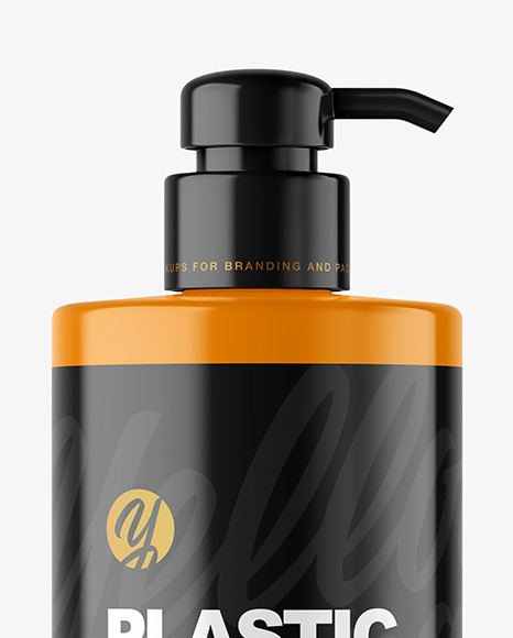 Glossy Plastic Bottle with Pump Mockup PSD #2