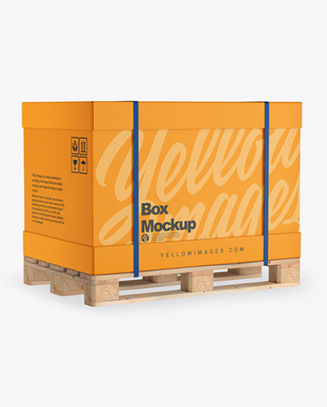 Download Wooden Pallet With Carton Box Mockup Half Side View In Box Mockups On Yellow Images Object Mockups Yellowimages Mockups