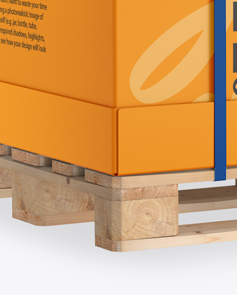 Download Wooden Pallet With Carton Box Mockup - Half Side View in Box Mockups on Yellow Images Object Mockups