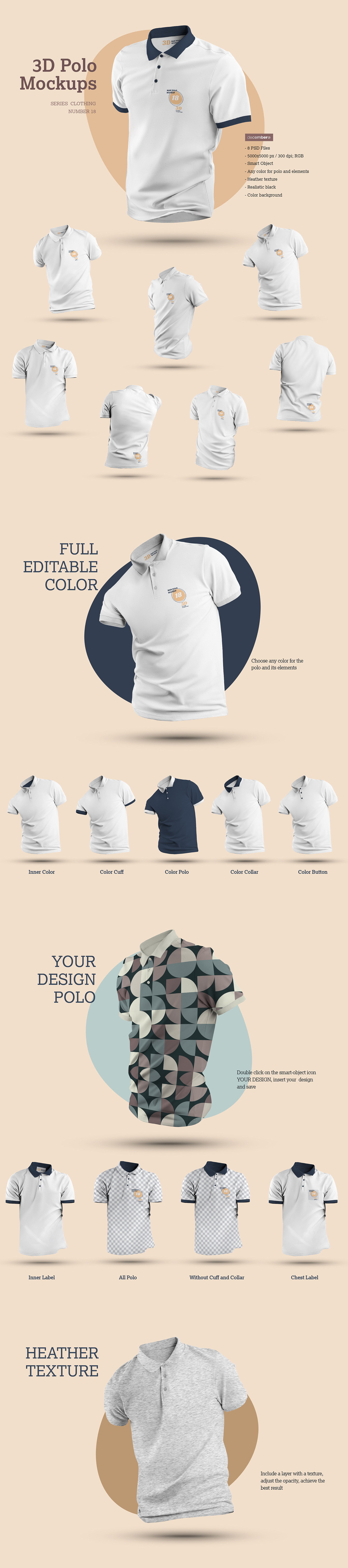 Download 8 3d Polo Mockups In Apparel Mockups On Yellow Images Creative Store