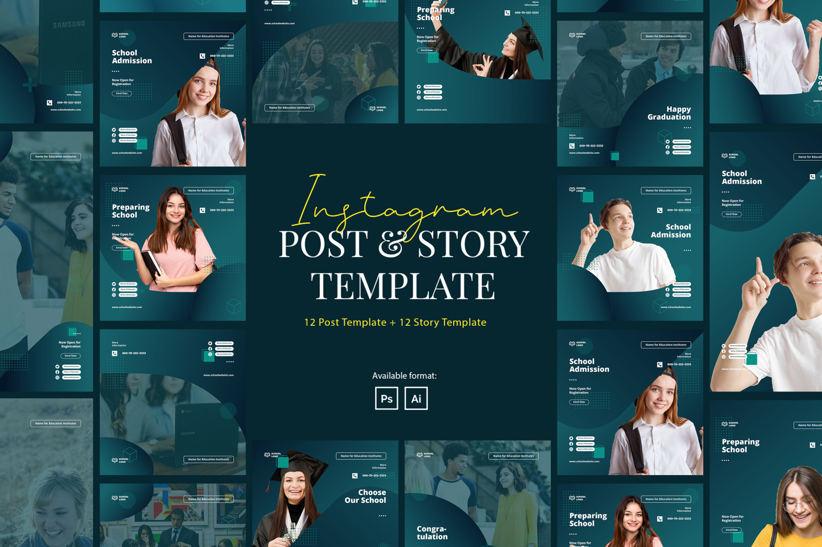 Download Elegant School Instagram Post And Story Template In Social Media Templates On Yellow Images Creative Store Yellowimages Mockups