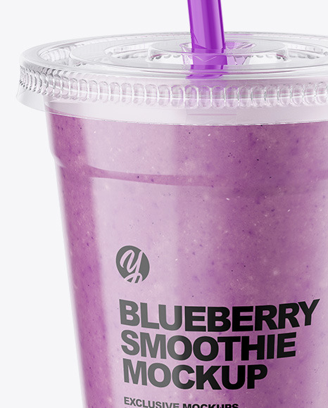 Blueberry Smoothie Cup with Straw Mockup PSD #2