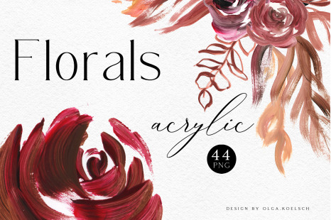 Boho Roses floral clipart, Modern acrylic shapes burgundy flower clipart,  Graphics for wedding, fem