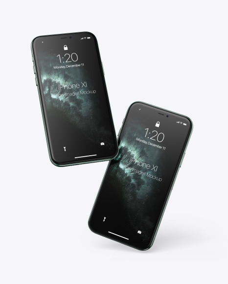 Two Apple iPhones 11 Pro Mockup PSD #2