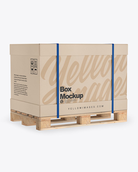 Download Wooden Pallet With Kraft Carton Box Mockup In Box Mockups On Yellow Images Object Mockups