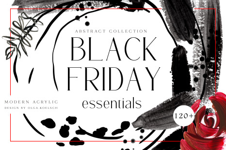 Black Friday sale templates, social media  sale stickers, black brushstrokes, floral frames