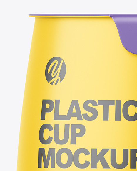 Download Matte Plastic Medium Yoghurt Cup Packaging Mockup Front View In Cup Bowl Mockups On Yellow Images Object Mockups