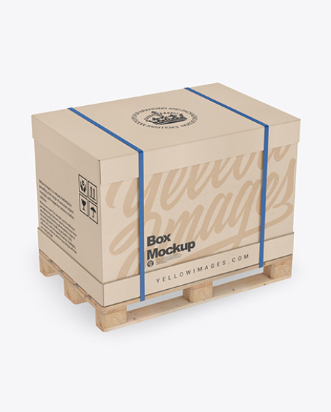 Wooden Pallet With Kraft Carton Box Mockup Half Side View In Box Mockups On Yellow Images Object Mockups